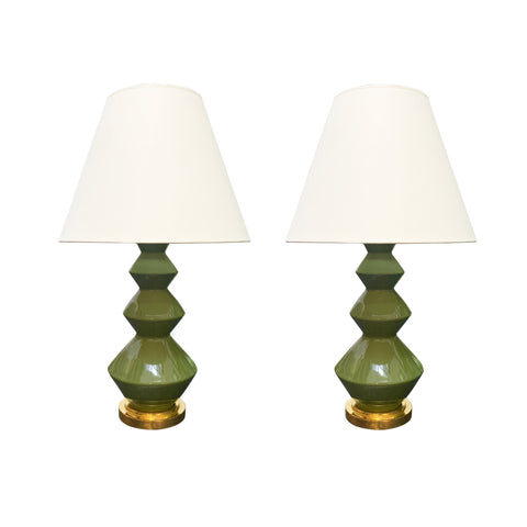 Pair of Small Triple Zig Zag Lamps in Avocado