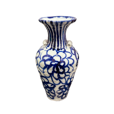 Floral and Striped Cobalt Porcelain Vase