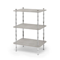 Freddie Three-Tier Table in Cerused Oak with Nickel