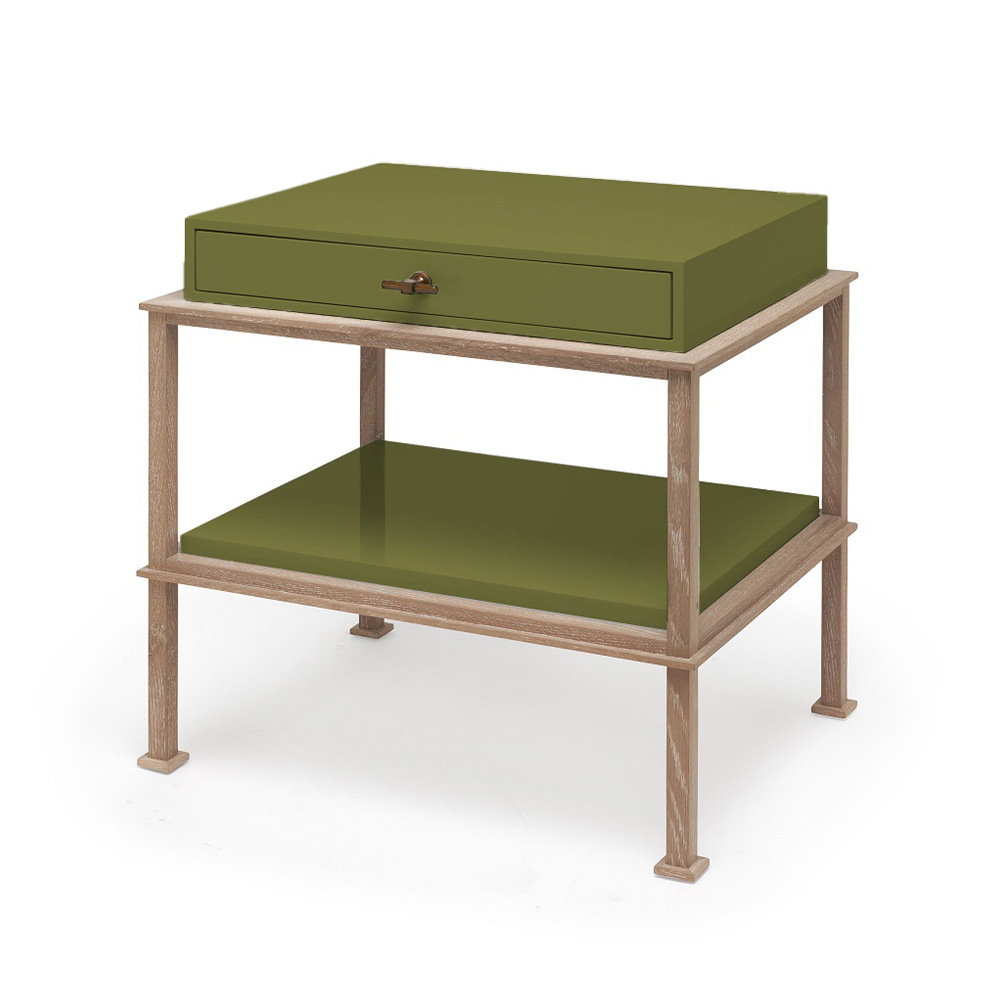 Gambrel Nightstand in Light Olive with Cerused Oak