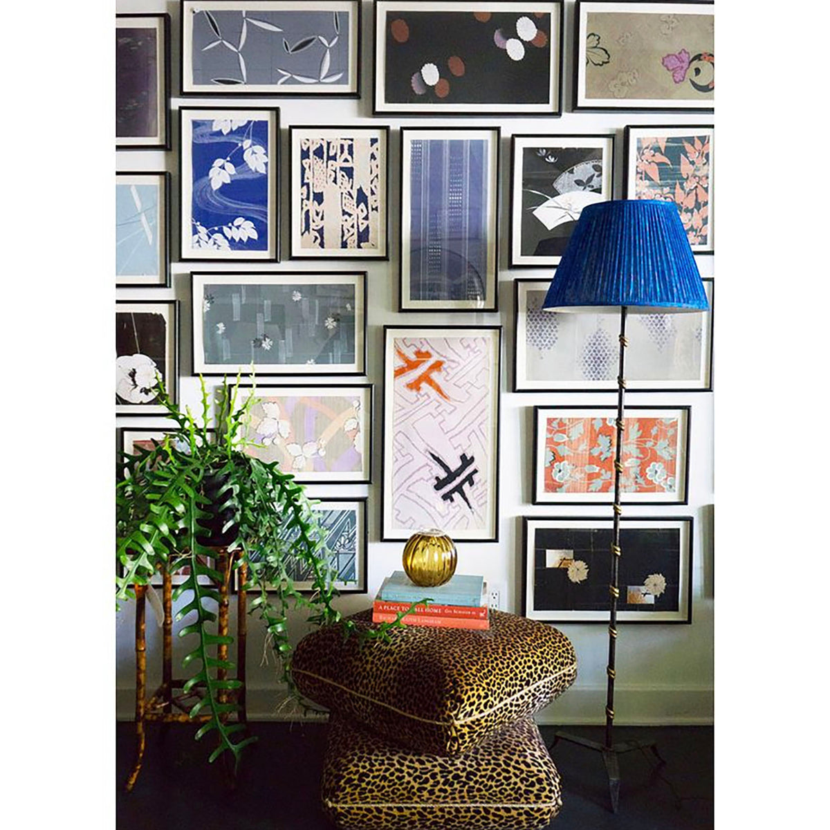 Bamboo Leaves and Gold Stripe on Purple