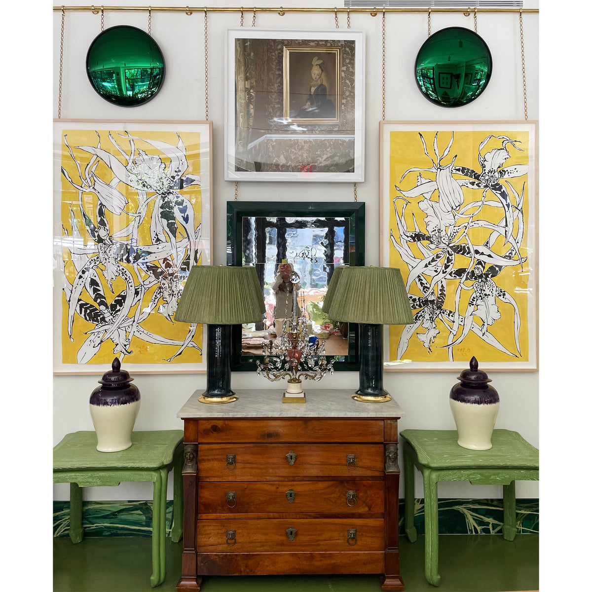 KRB Green Reverse Painted Glass and Lacquer Mirror