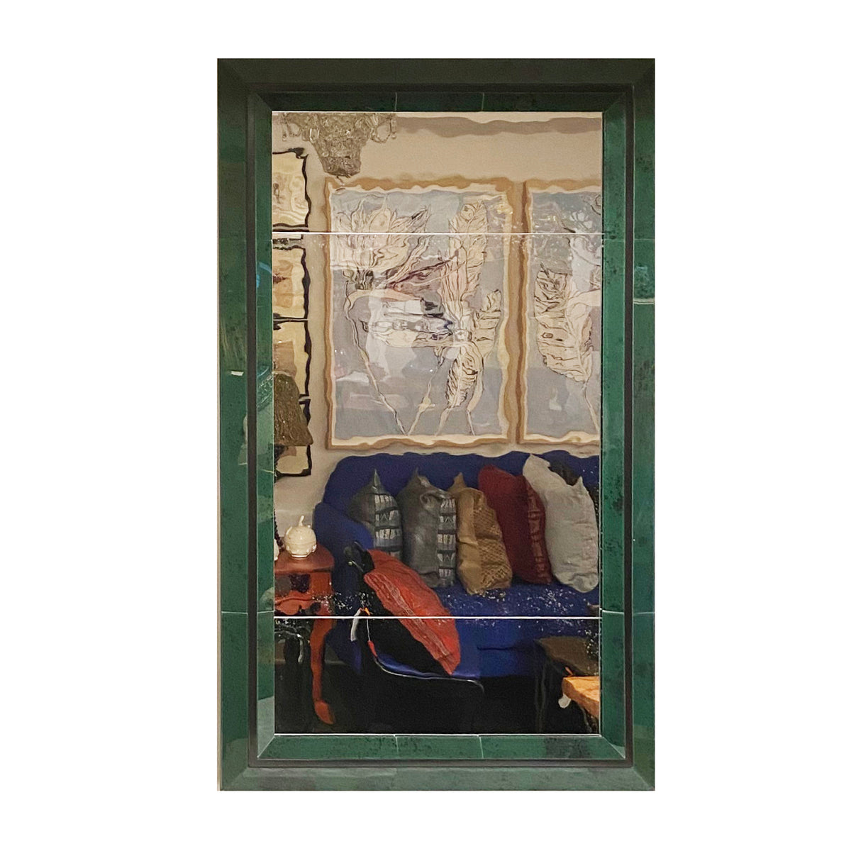KRB Green Reverse Painted Glass and Lacquer Mirror