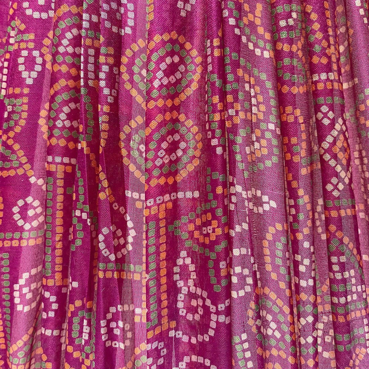 16" Silk Sari Lampshade - Green and Orange Geometric Pattern on Fuchsia