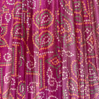 16" Silk Sari Lampshade - Green and Orange Geometric Pattern on Fuchsia
