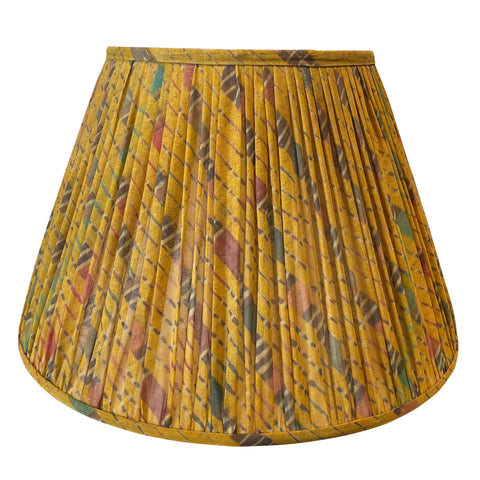 20" Hand-Shirred Empire Lampshade - Coral and Turquoise Stripe on Canary