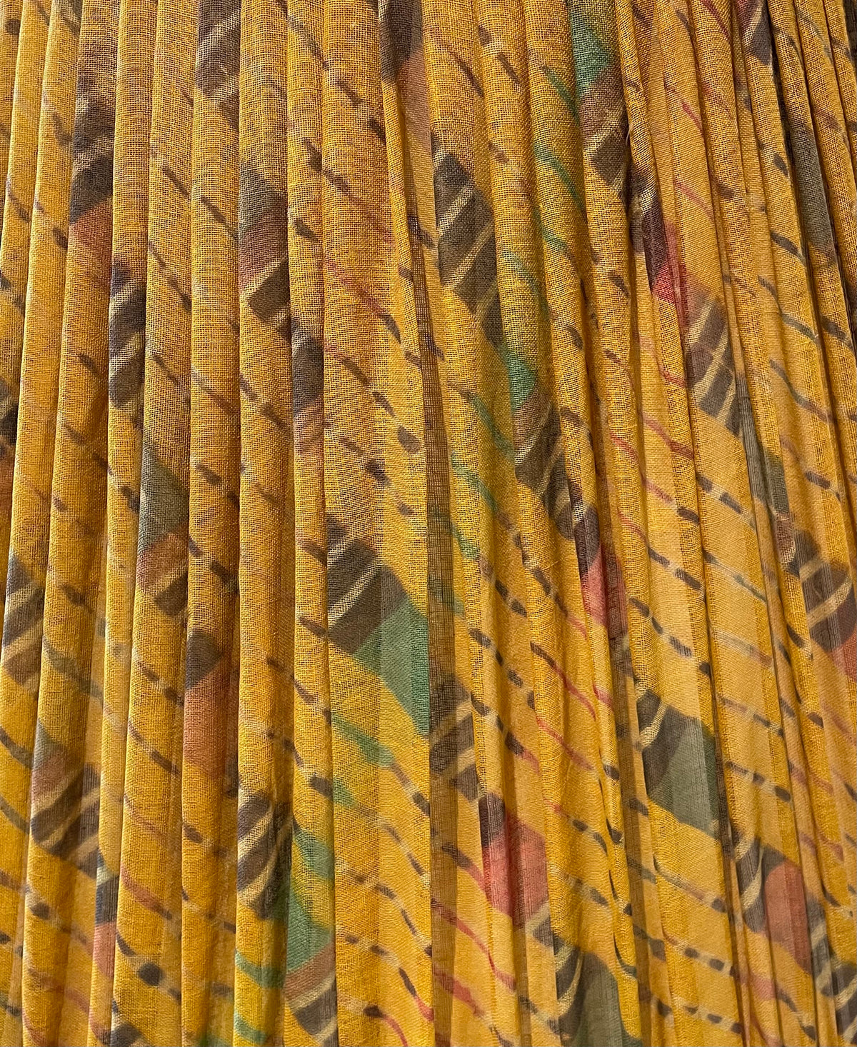 20" Hand-Shirred Empire Lampshade - Coral and Turquoise Stripe on Canary