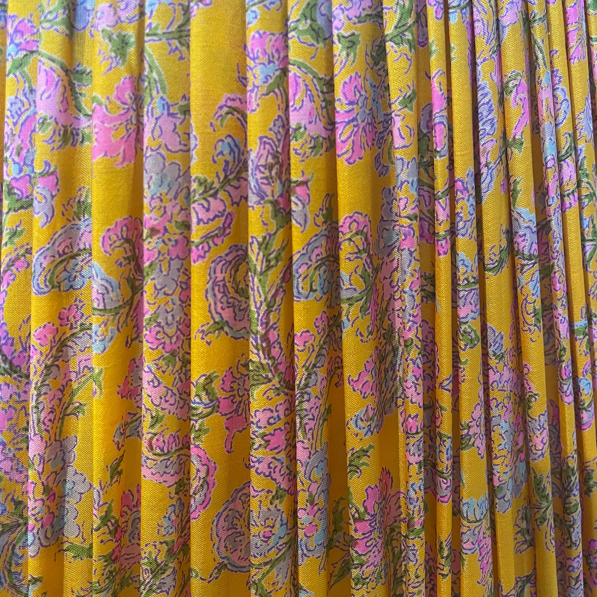 16" Silk Sari Lampshade - Pink & Cornflower Floral on Marigold