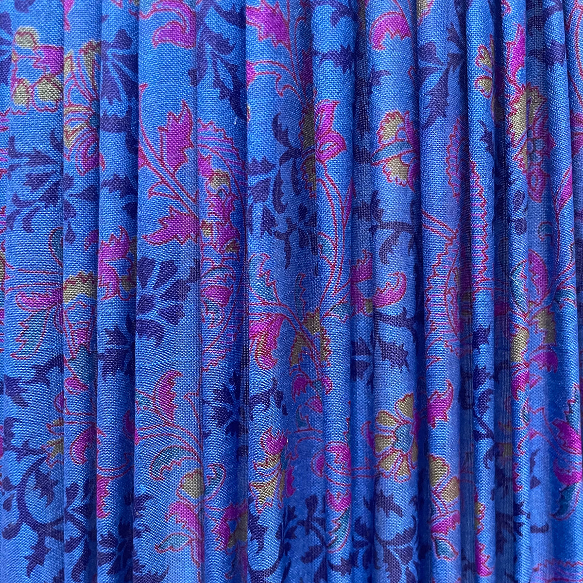 16" Silk Sari Lampshade - Navy, Purple & Gold Floral on Violet Blue I Small Tear in Fabric