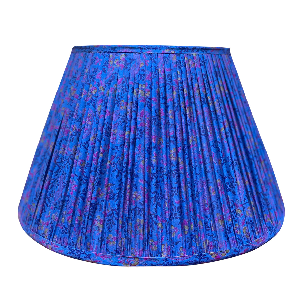 16" Silk Sari Lampshade - Navy, Purple & Gold Floral on Violet Blue I Small Tear in Fabric