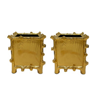 Large Square Faux Bois Cachepot in Gold Luster