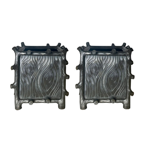 Large Square Faux Bois Cachepot in Matte Bronze