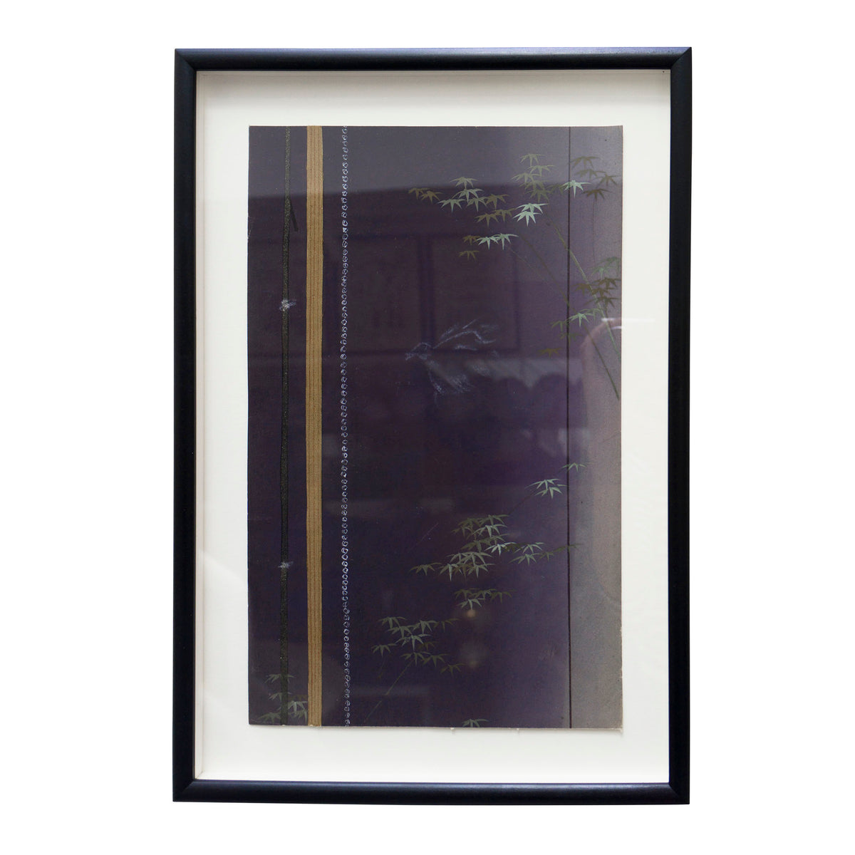 Bamboo Leaves and Gold Stripe on Purple