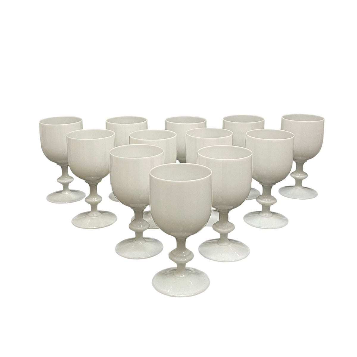 Set of 12 White Portieux Vallerysthal Opaline Goblets