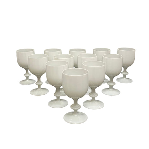 Set of 12 White Portieux Vallerysthal Opaline Goblets