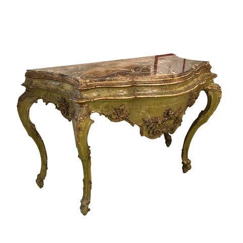 Painted and Gilded Venetian Console with Marble Top
