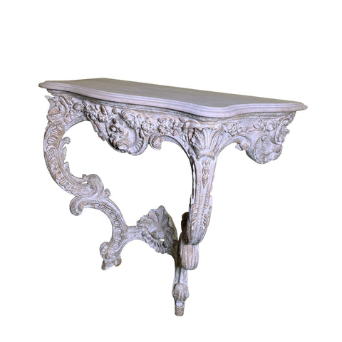 19th Century Rococo Style Carved Console with Original White Marble Top
