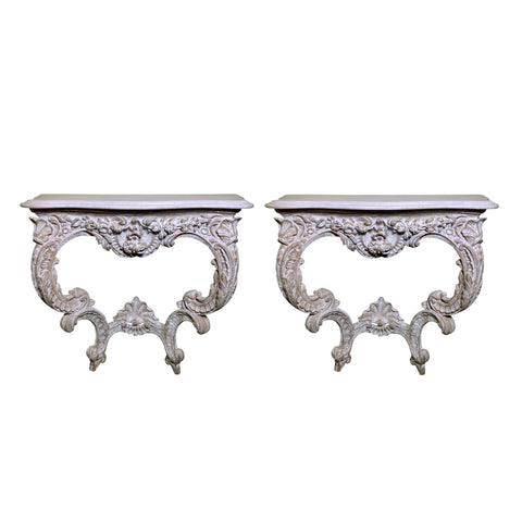 19th Century Rococo Style Carved Console with Original White Marble Top