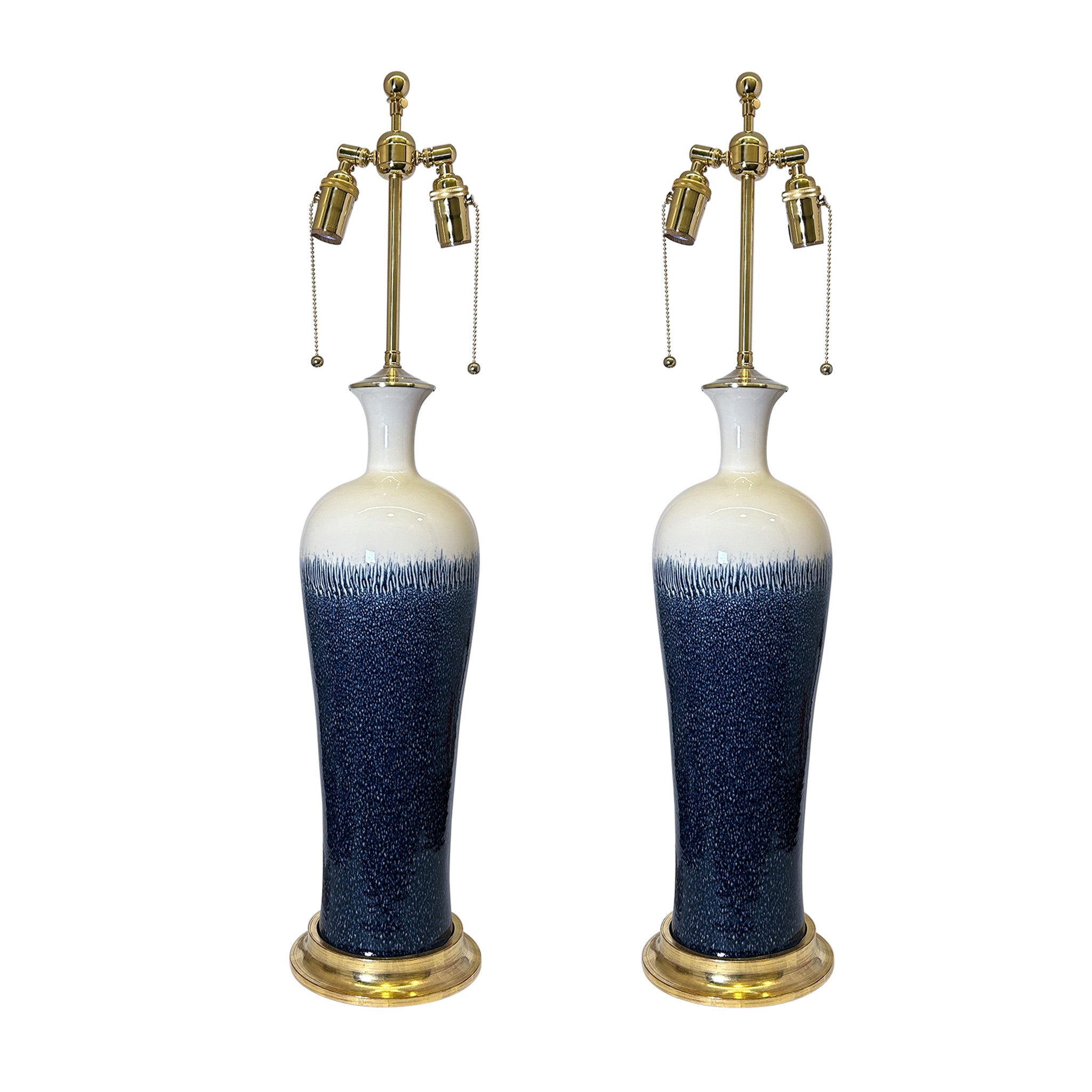 Pair of Large Anthony Lamps in Teal Ombre with Speckles KRB