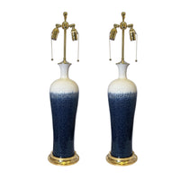 Pair of Large Anthony Lamps in Teal Ombre with Speckles