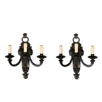 Pair of Large Patinated Bronze Three Armed Sconces