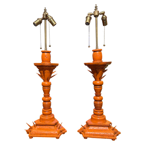 Pair of Rabat Lamps in Temple Red