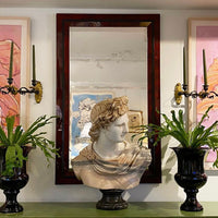 KRB Rose Red Reverse Painted Glass and Ebonized Frame Mirror