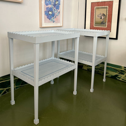 Hand-Painted Scalloped Edge Side Table in Blue