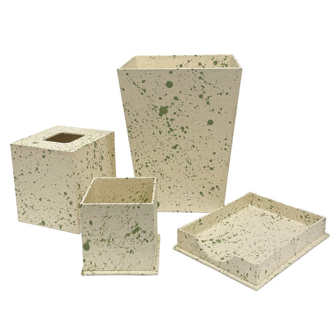 Hand-Spattered Paper-Covered Accessories in Matcha