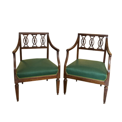 Pair of Italian Neoclassical Walnut Armchairs
