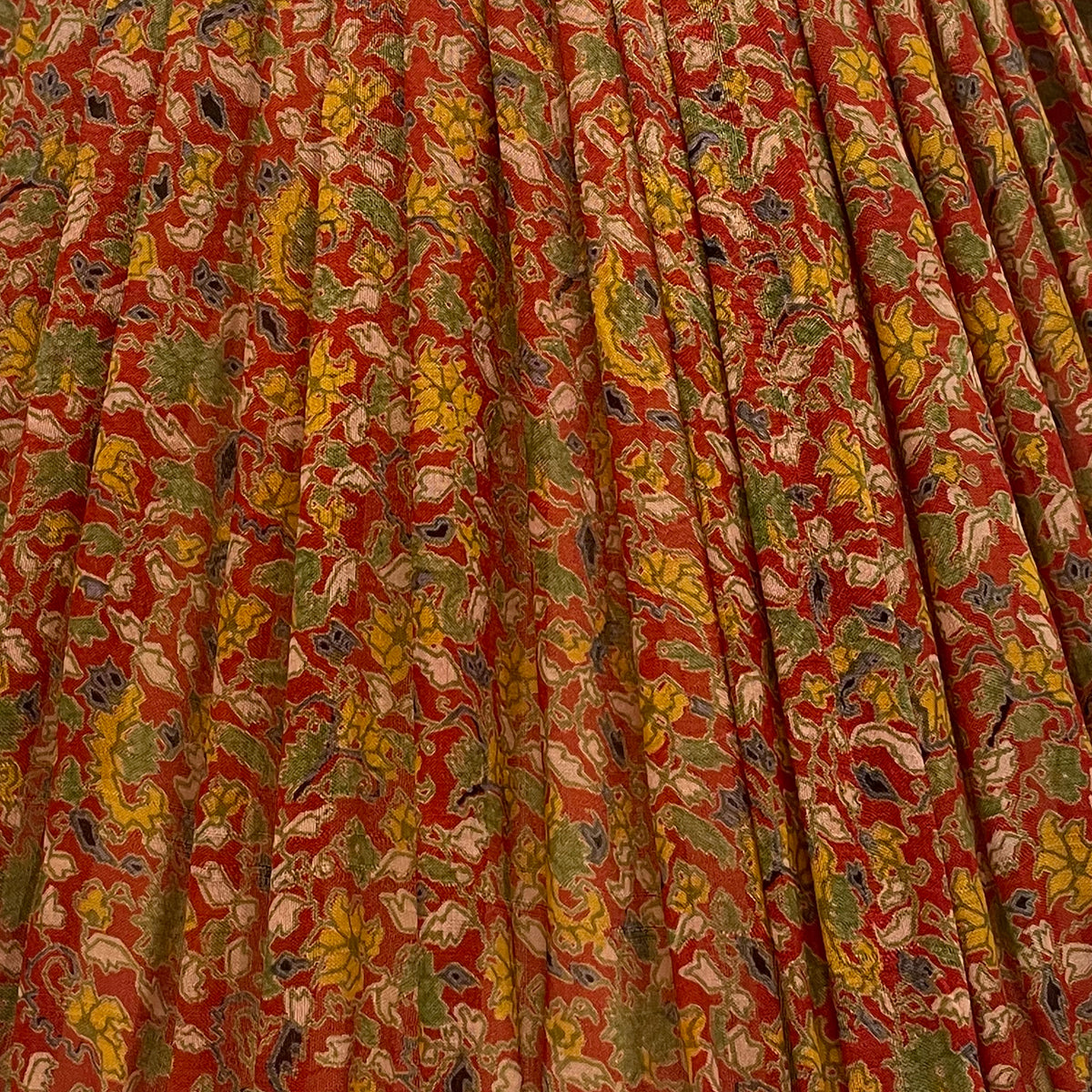 14" Silk Sari Lampshade - Red and Yellow Floral