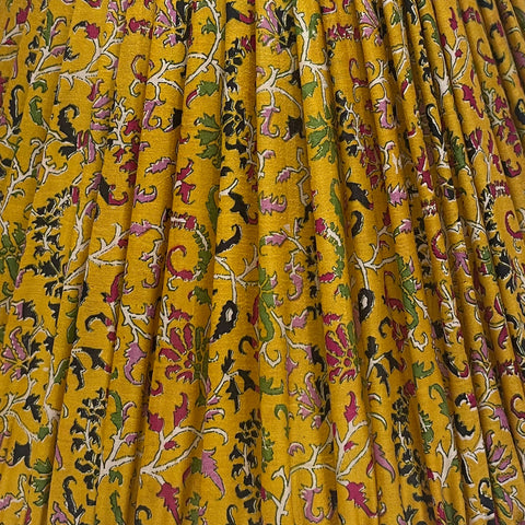 14" Silk Sari Lampshade - Yellow Floral