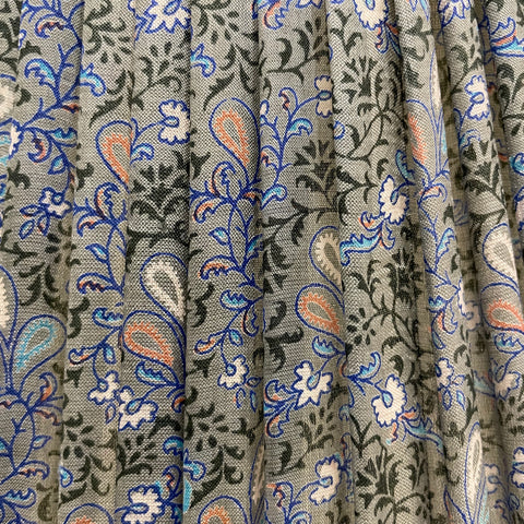 16" Silk Sari Lampshade - Grey and Blue Paisley Floral