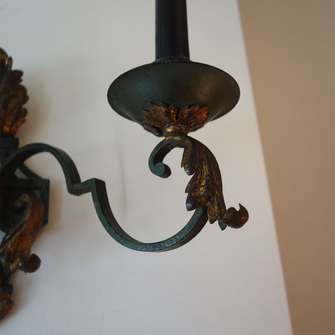 Pair of French Early 20th Century Double Arm Wrought Iron Sconces
