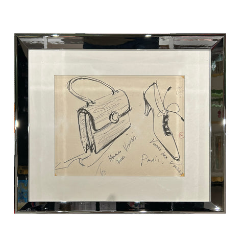 Hermes Handbag and Roger Vivier Shoe Drawing by Joe Eula