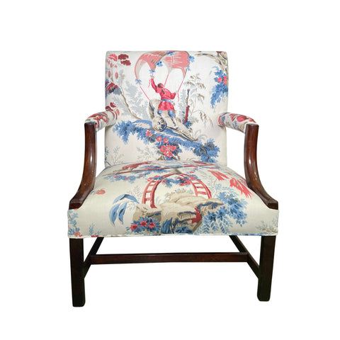 George III Upholstered Mahogany Library Armchair