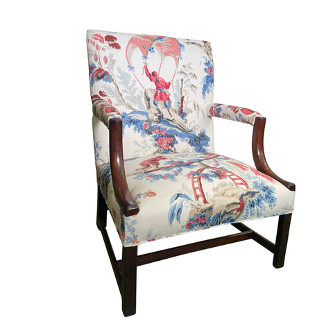 George III Upholstered Mahogany Library Armchair